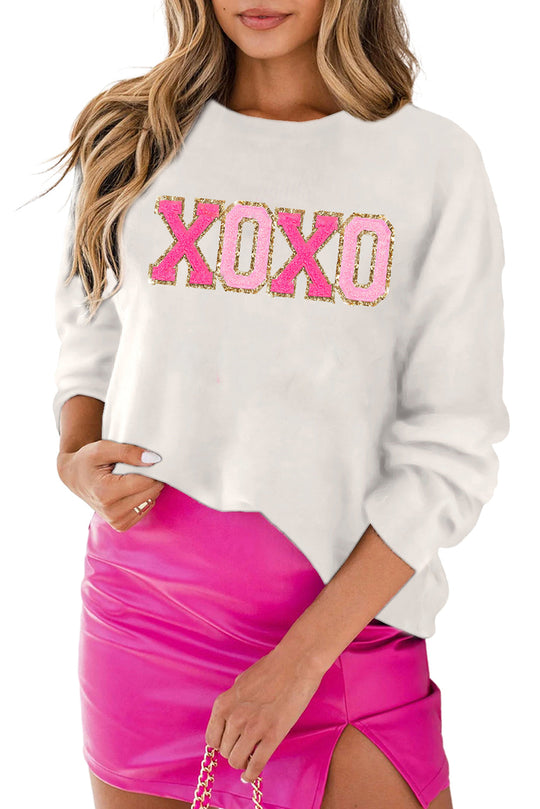 Xoxo Glitter Print Rundhalsausschnitt Casual Pullover