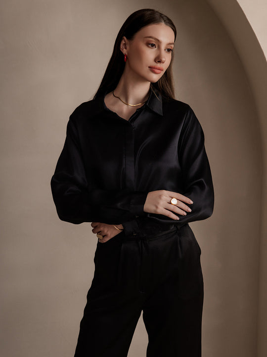 Heidi-Mode | Damen Klassische Seide Langarmshirt