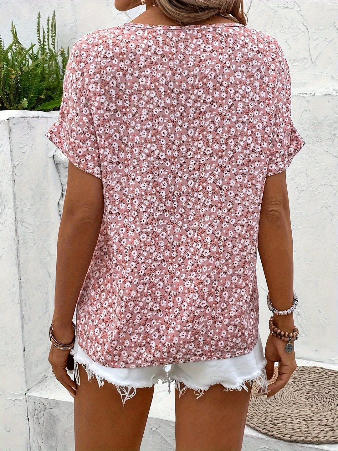 Heidi-Mode | Bluse mit Blumenmuster und Rundhalsausschnitt für Damen