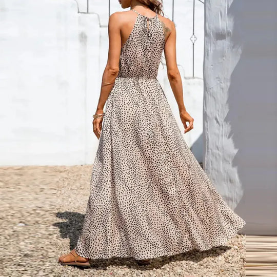 Heidi-Mode | Leopardenmuster Sommerkleid mit Kragen und Ärmellos, Tailliert und Gespleißt, für Frauen