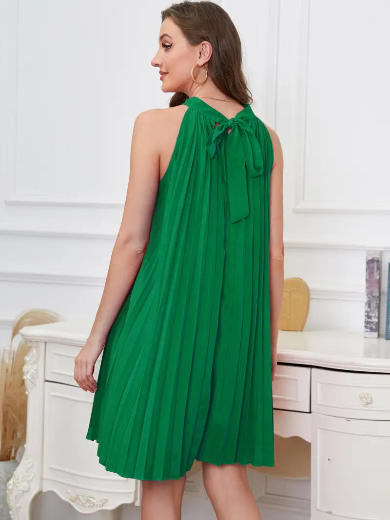 Heidi-Mode | Koralle Plissierte Kleid Einfarbig Mini Ohne Ärmel
