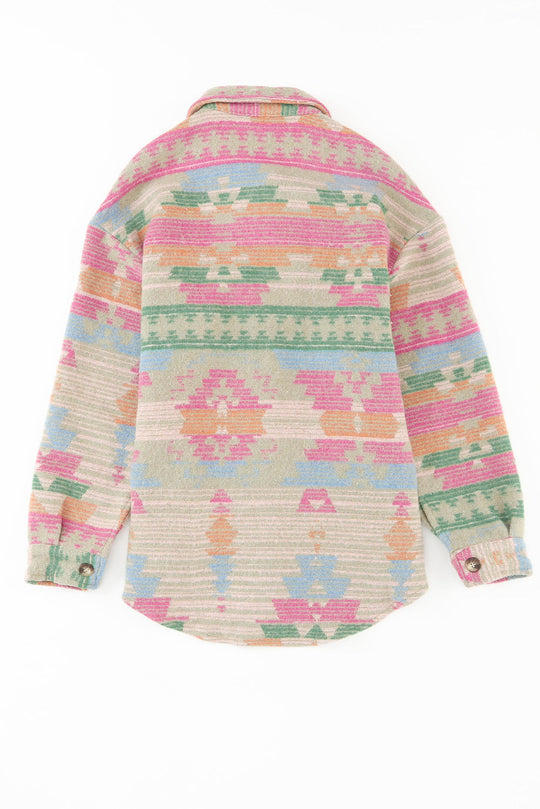 Western Aztec Print Knopfleiste Tasche Shacket