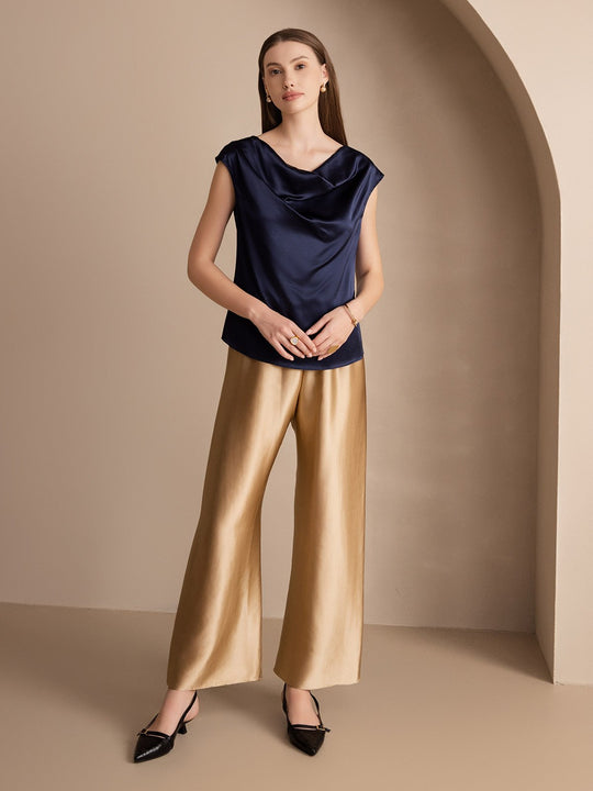 Heidi-Mode | Seiden Kappenärmel Halskragen Tanktop Bluse