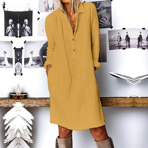 Modische Hemdblusenkleid mit langen Ärmeln