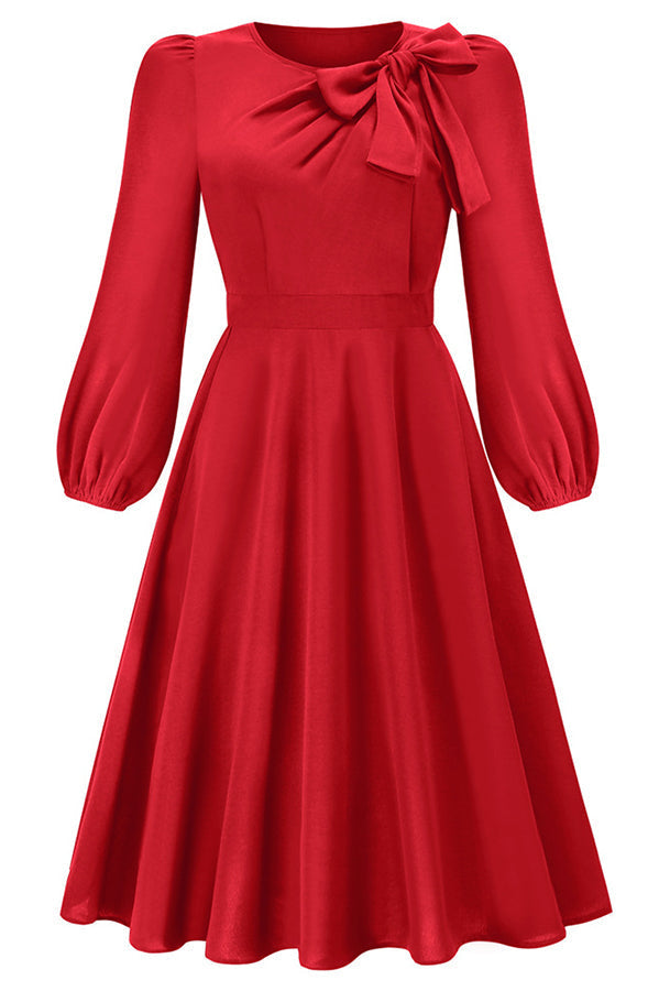 Heidi-Mode | Betsy Langarm Schleife Knoten Hals Midi Kleid