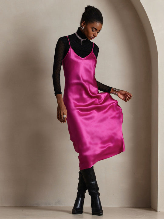Heidi-Mode | Lange Seidenkleid mit Spaghetti-Träger