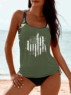 Heidi-Mode | Tankini-Set mit Amerikanischer Flagge und Verstellbarem Kordelzug für Frauen