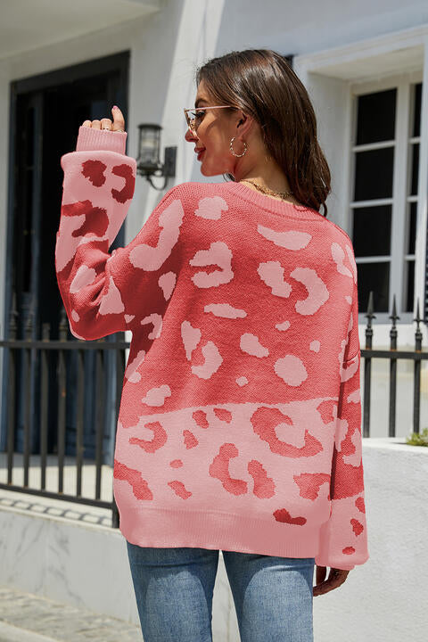 Heidi-Mode | Leopard Drop Shoulder Pullover