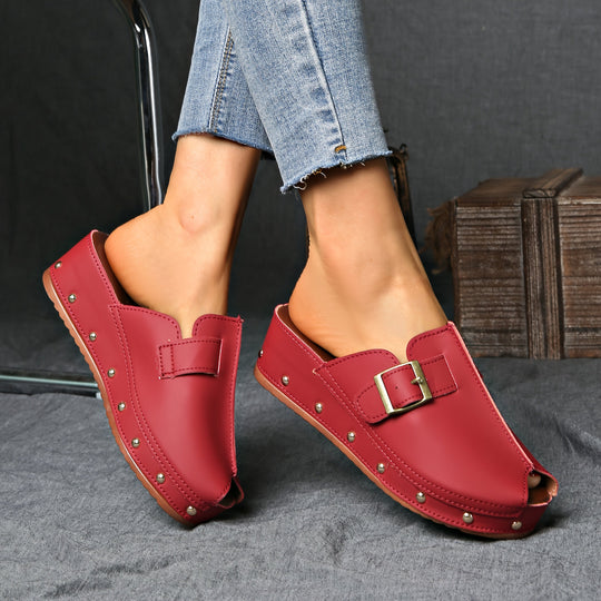 Heidi-Mode | Bequeme Sommerschuhe Auf Plateau mit Riemenverschluss und Offener Zehe