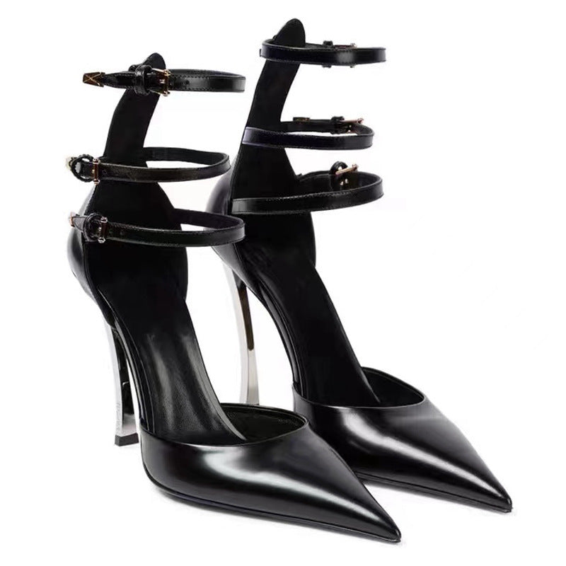 Heidi-Mode | Damenmode Spitz Patentreisen Flache Feine High-Heels Sandalen
