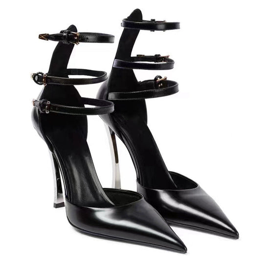 Heidi-Mode | Damenmode Spitz Patentreisen Flache Feine High-Heels Sandalen