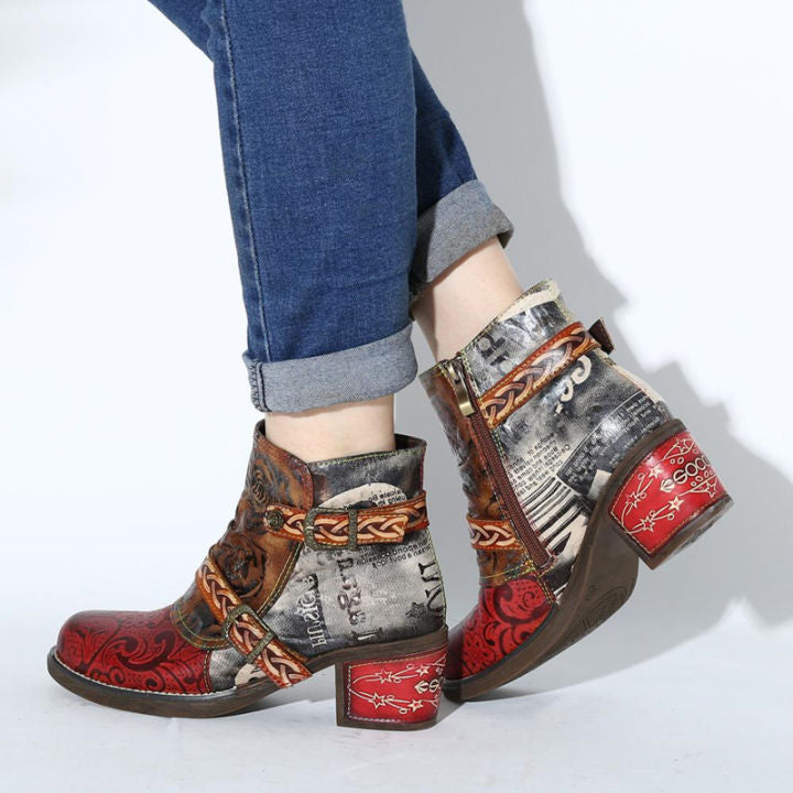 Heidi-Mode | Leder Spliced Niedrig Heel Stiefeletten