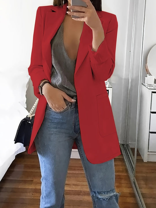 Heidi-Mode | Eleganter Einfarbiger Business-Blazer Mit Offener Vorderseite - Ideal Für Alle Jahreszeiten