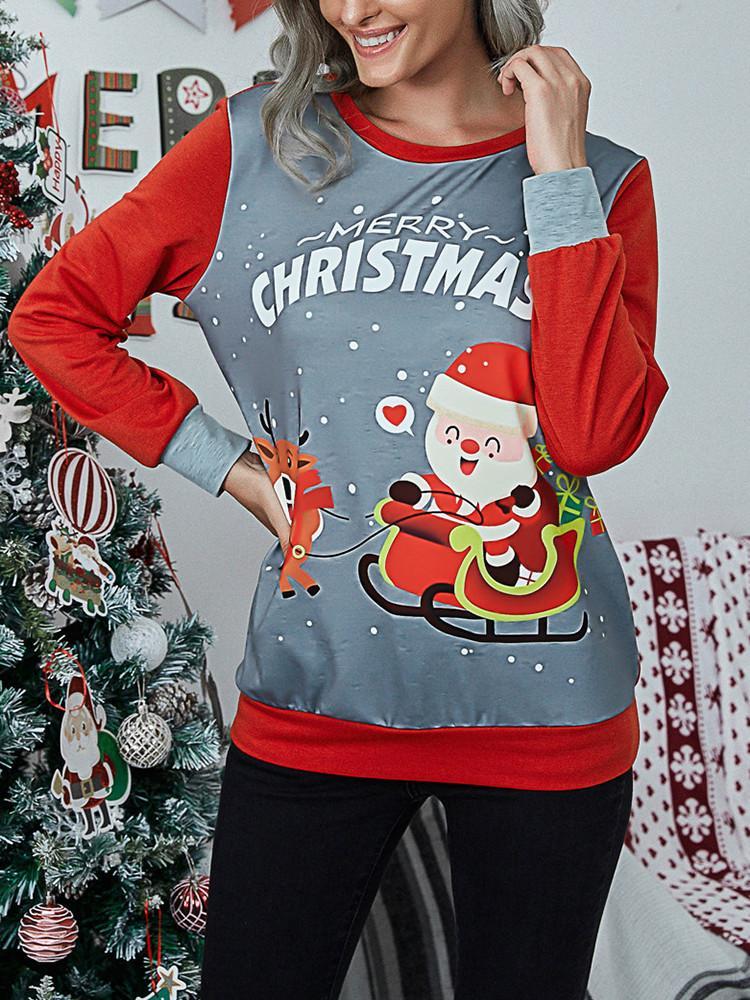Heidi-Mode | Weihnachtsdesign Splicing Langarm-T-Shirt