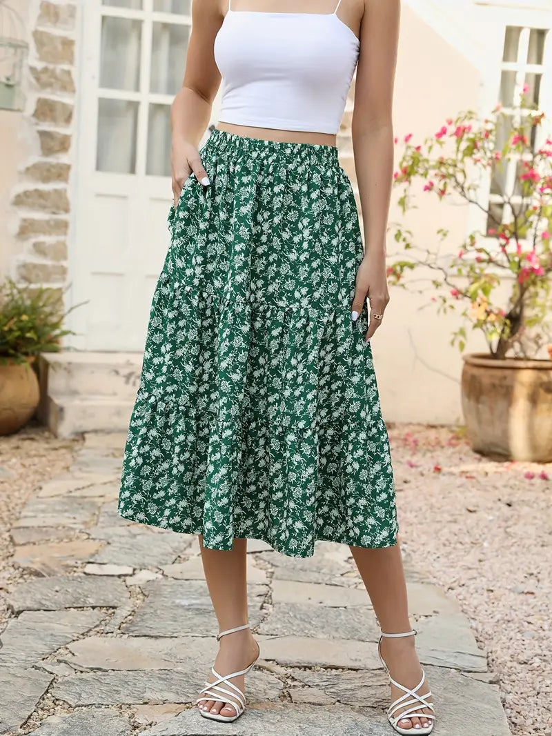 Heidi-Mode | Blumenmuster Glockenrock mit Taschen