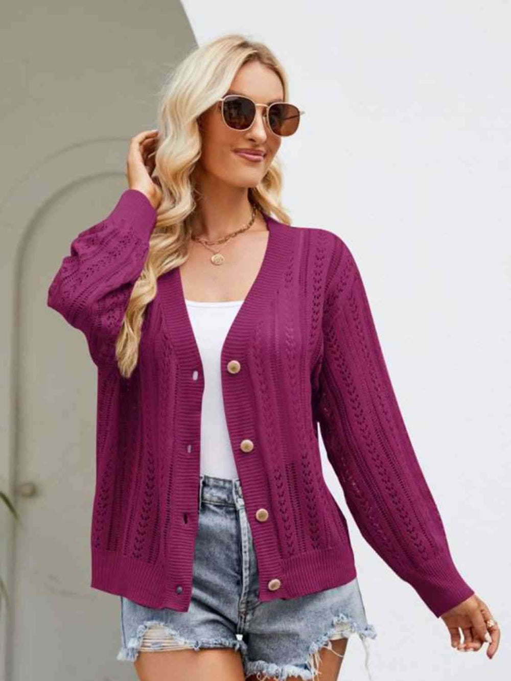 Heidi-Mode | Knopfverschluss Rippenbesatz Cardigan
