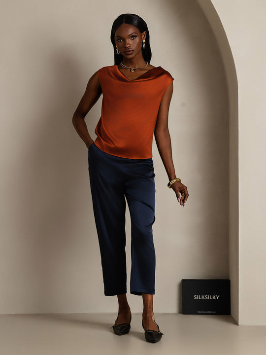 Heidi-Mode | Seiden Kappenärmel Halskragen Tanktop Bluse