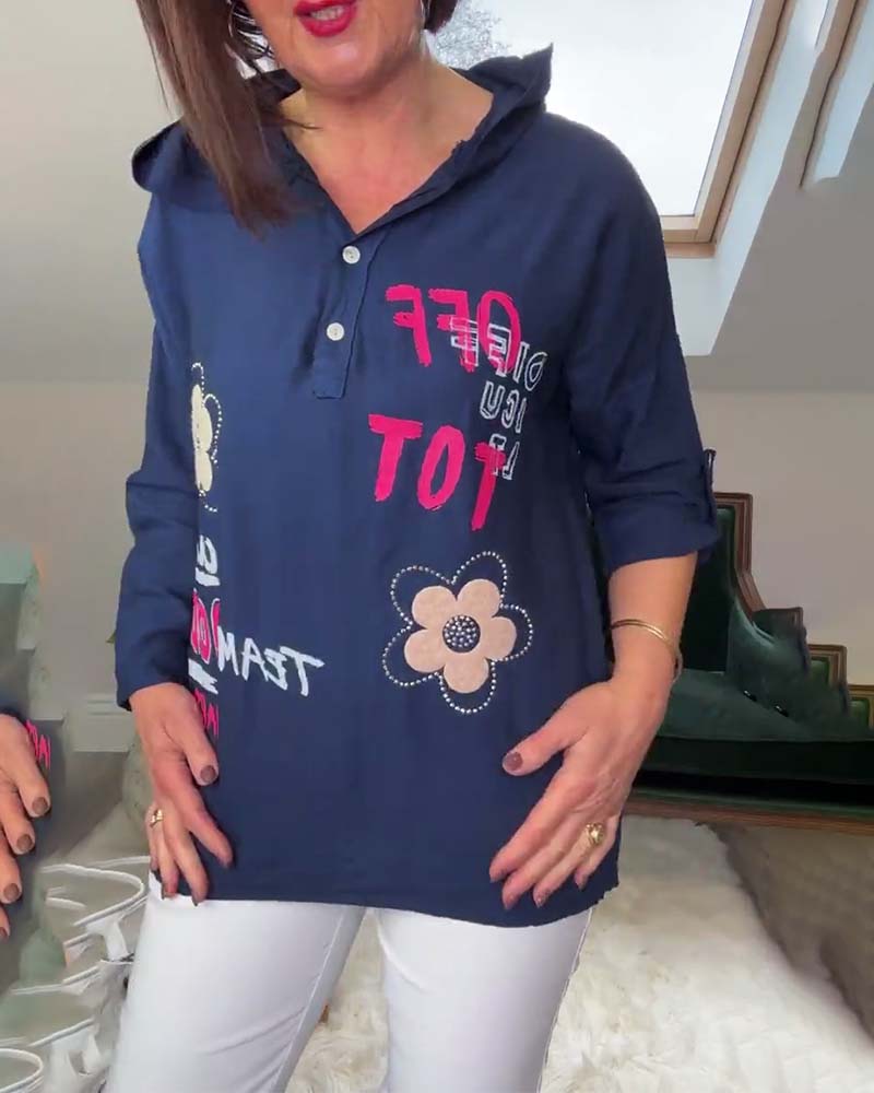 Heidi-Mode | Hoodie mit Gestickten Blumenmotiven und Schrift