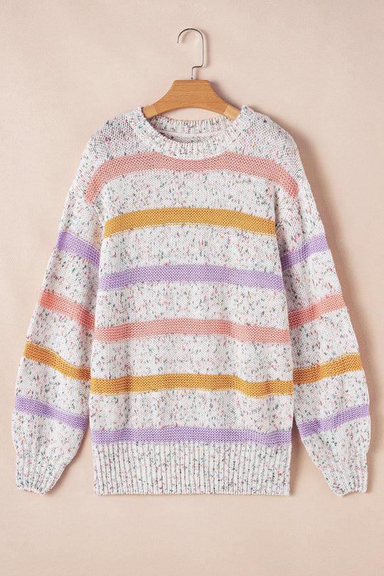 Heidi-Mode | Kontraststreifen Rundhals Fallende Schulter Pullover