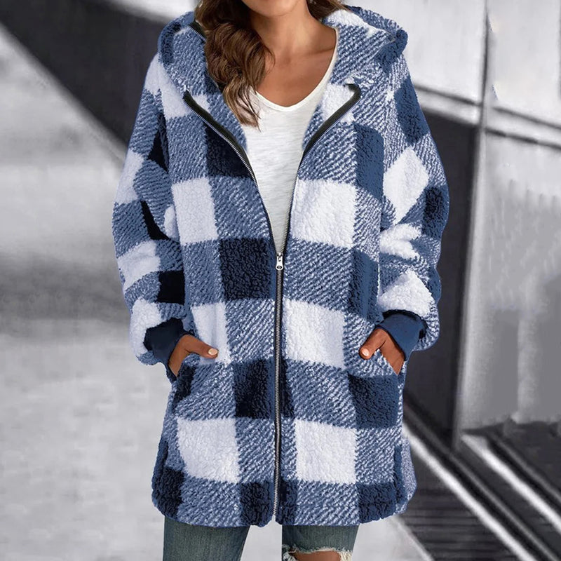 Heidi-Mode | Damen Plaid Jacke Kapuze