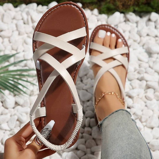 Heidi-Mode | Crisscross Flache Sandalen mit Rutschfester Riemen