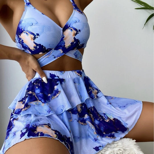 Heidi Mode | Dreiteiliges Bikini-Set mit Marmordruck