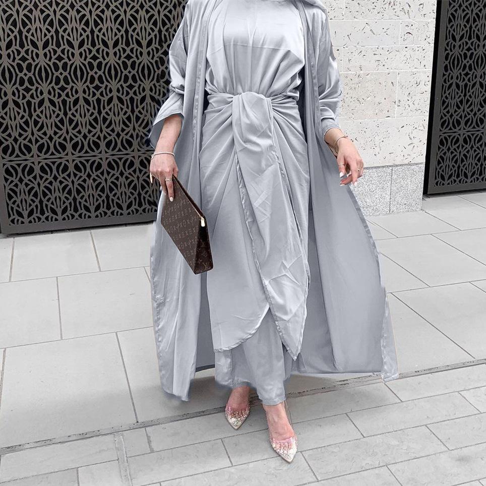 Heidi-Mode | Muslimische Frauen 4 Teile Set Abaya Kleid mit Innenkleid, Außen Abaya, Mid Wrap und Schal