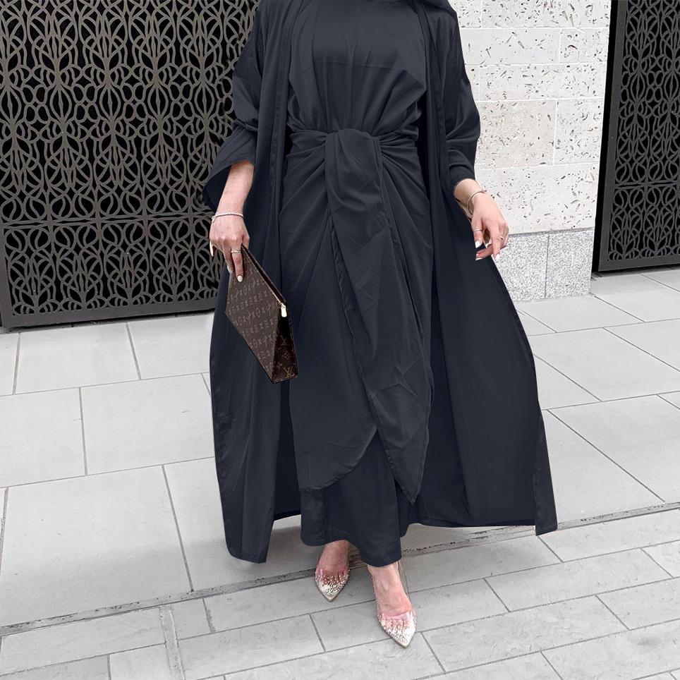 Heidi-Mode | Muslimische Frauen 4 Teile Set Abaya Kleid mit Innenkleid, Außen Abaya, Mid Wrap und Schal