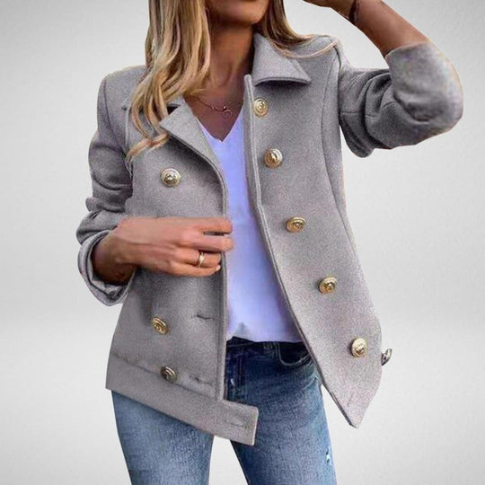 Heidi-Mode | Blaue Jacke Doppelreihige Knöpfe Klassische Maßgeschneiderte Passform mit Schalkragen