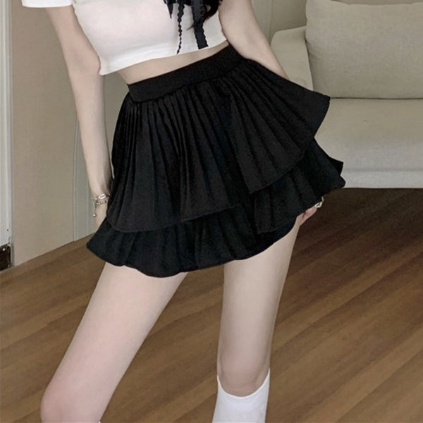 Heidi-Mode | Puffiger Rock Doppellagiger Plissierter Kuchen Culottes Shorts