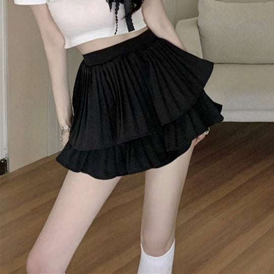 Heidi-Mode | Puffiger Rock Doppellagiger Plissierter Kuchen Culottes Shorts