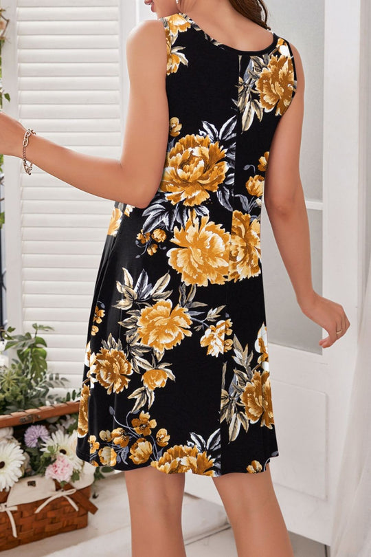 Heidi-Mode | Bedrucktes Rundhals Ärmelloses Kleid