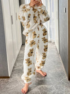 Heidi-Mode - Bequemes weißes Bärenmotiv Loungewear-Set für Damen