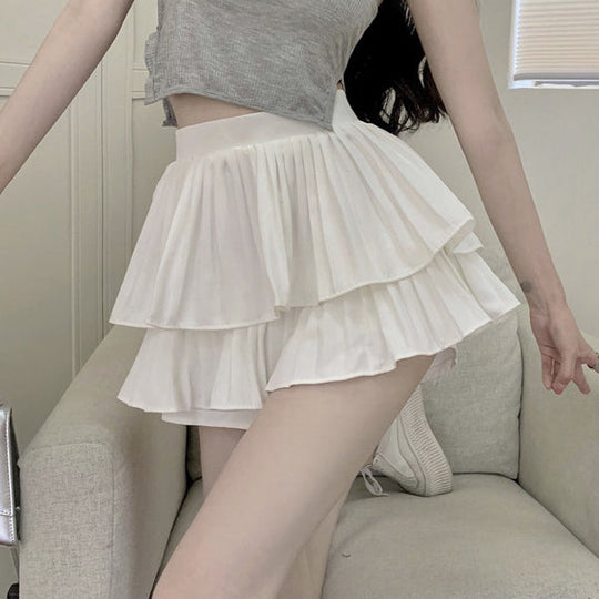 Heidi-Mode | Puffiger Rock Doppellagiger Plissierter Kuchen Culottes Shorts