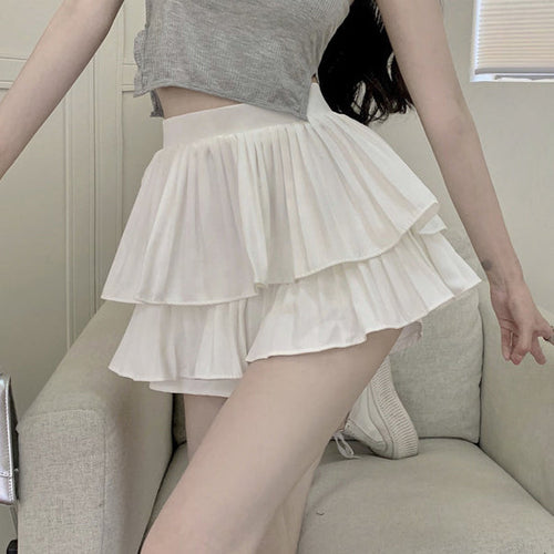Heidi-Mode | Puffiger Rock Doppellagiger Plissierter Kuchen Culottes Shorts