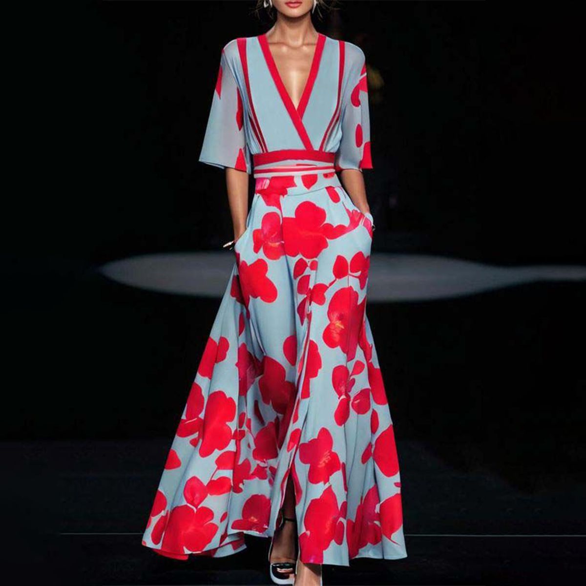 Groovy Maxikleid mit kurzen Ärmeln