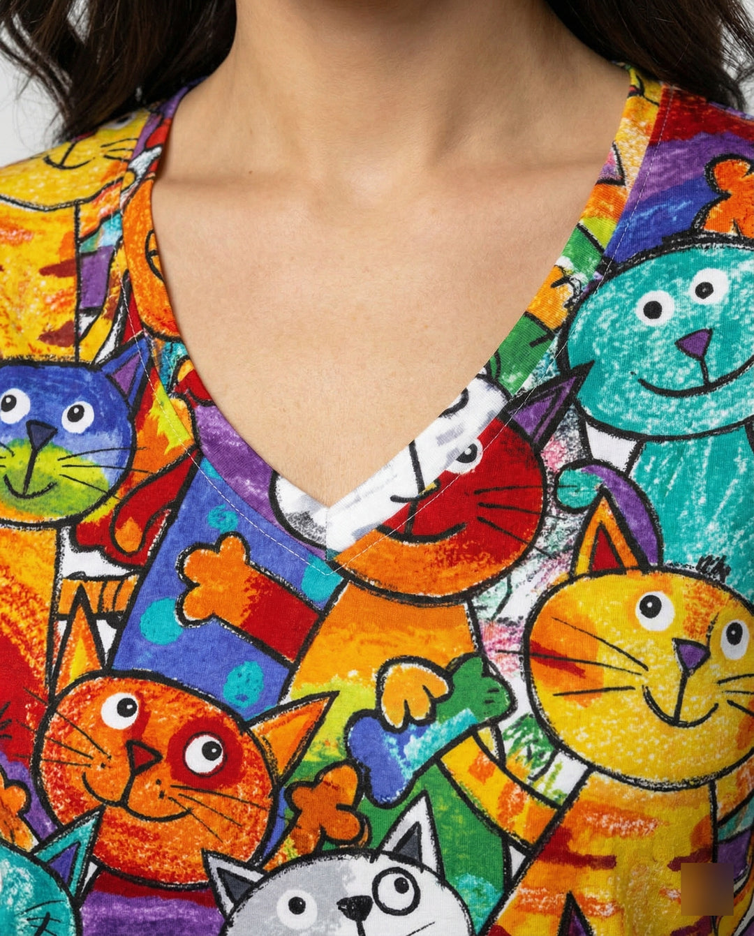 Heidi-Mode | Bequemes T-Shirt Mit Buntem Katzenprint Für Damen
