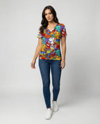 Heidi-Mode | Bequemes T-Shirt Mit Buntem Katzenprint Für Damen