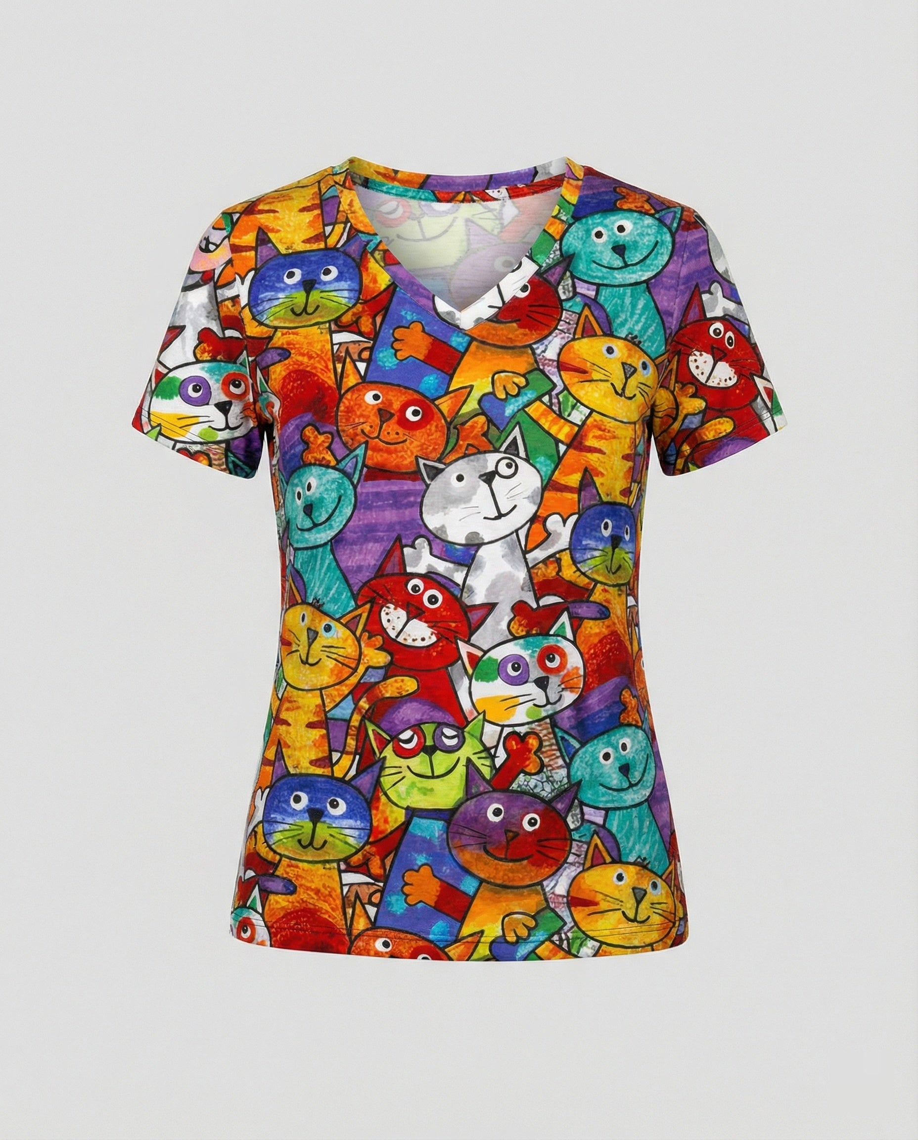 Heidi-Mode | Bequemes T-Shirt Mit Buntem Katzenprint Für Damen