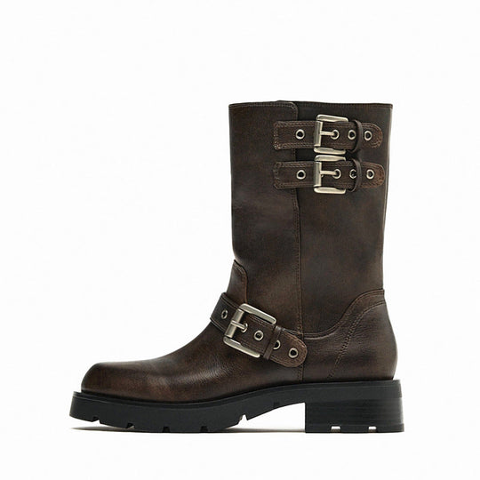 Heidi-Mode | Dicke Sohle Chunky Heel Martin Stiefel Schnalle Motorradstiefel