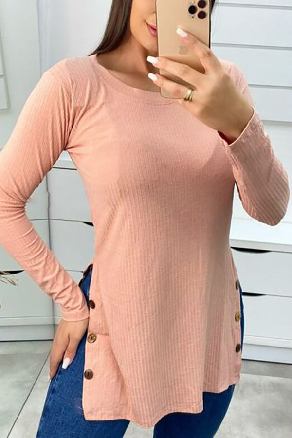 Heidi-Mode | Knopf Spalte Asymmetrisches Tunika Top