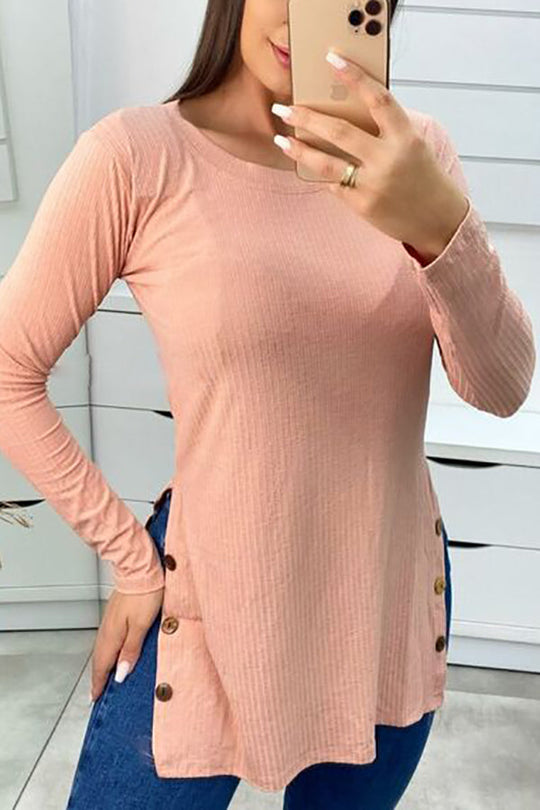 Heidi-Mode | Knopf Spalte Asymmetrisches Tunika Top