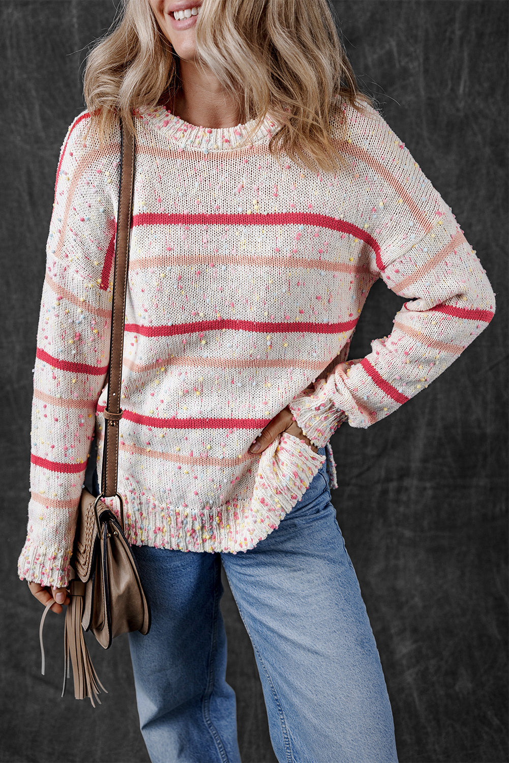 Gestreifter Konfetti-Strickpullover