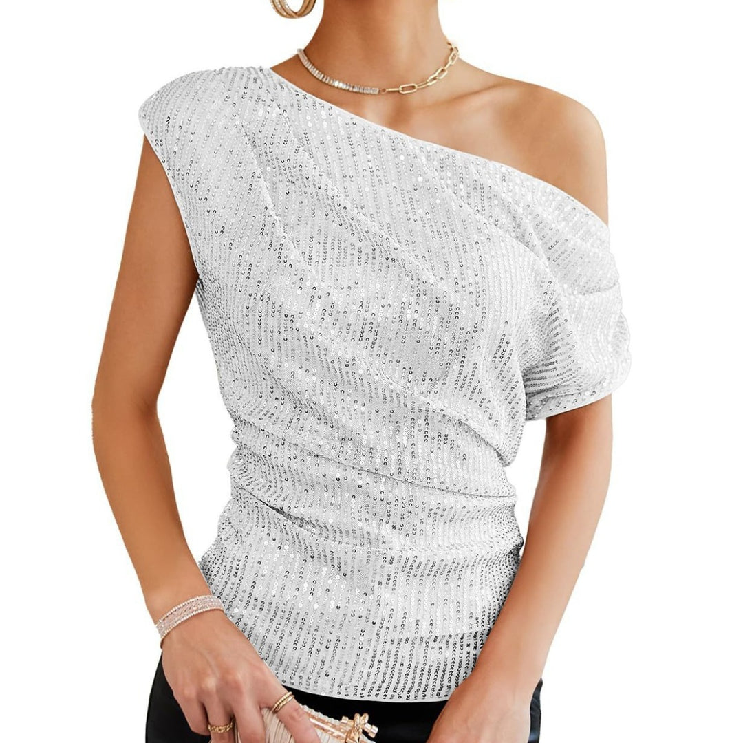 Heidi Mode | Schulter Pailletten plissierte kurze Ärmel