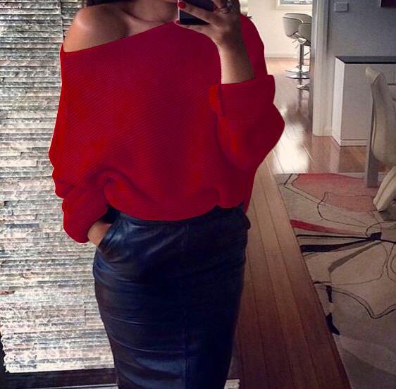 Damen lässiger Pullover mit weitem Schnitt und offener Schulter Heidi-Mode