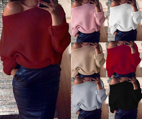 Damen lässiger Pullover mit weitem Schnitt und offener Schulter Heidi-Mode