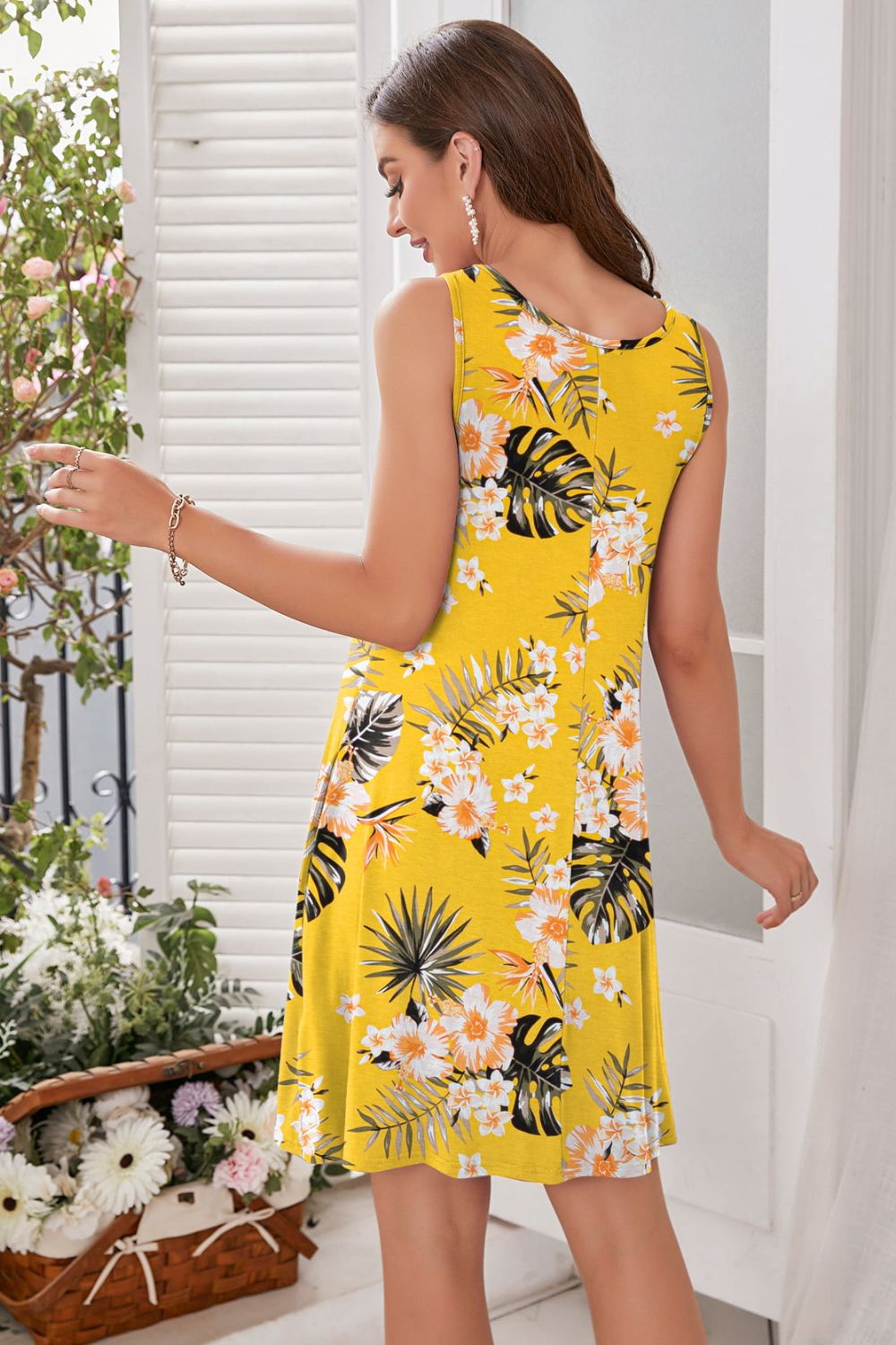 Heidi-Mode | Bedrucktes Rundhals Ärmelloses Kleid