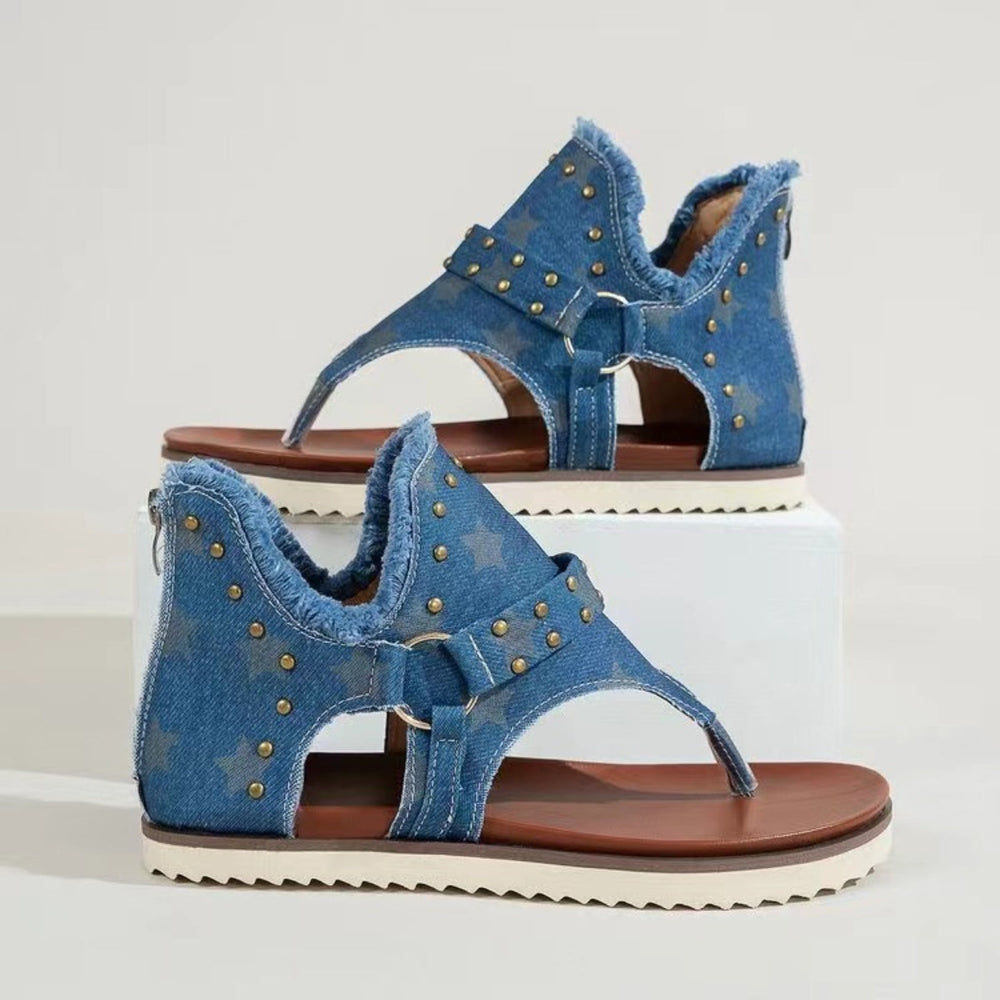 Heidi-Mode | Nieten Rohsaum Flache Sandalen