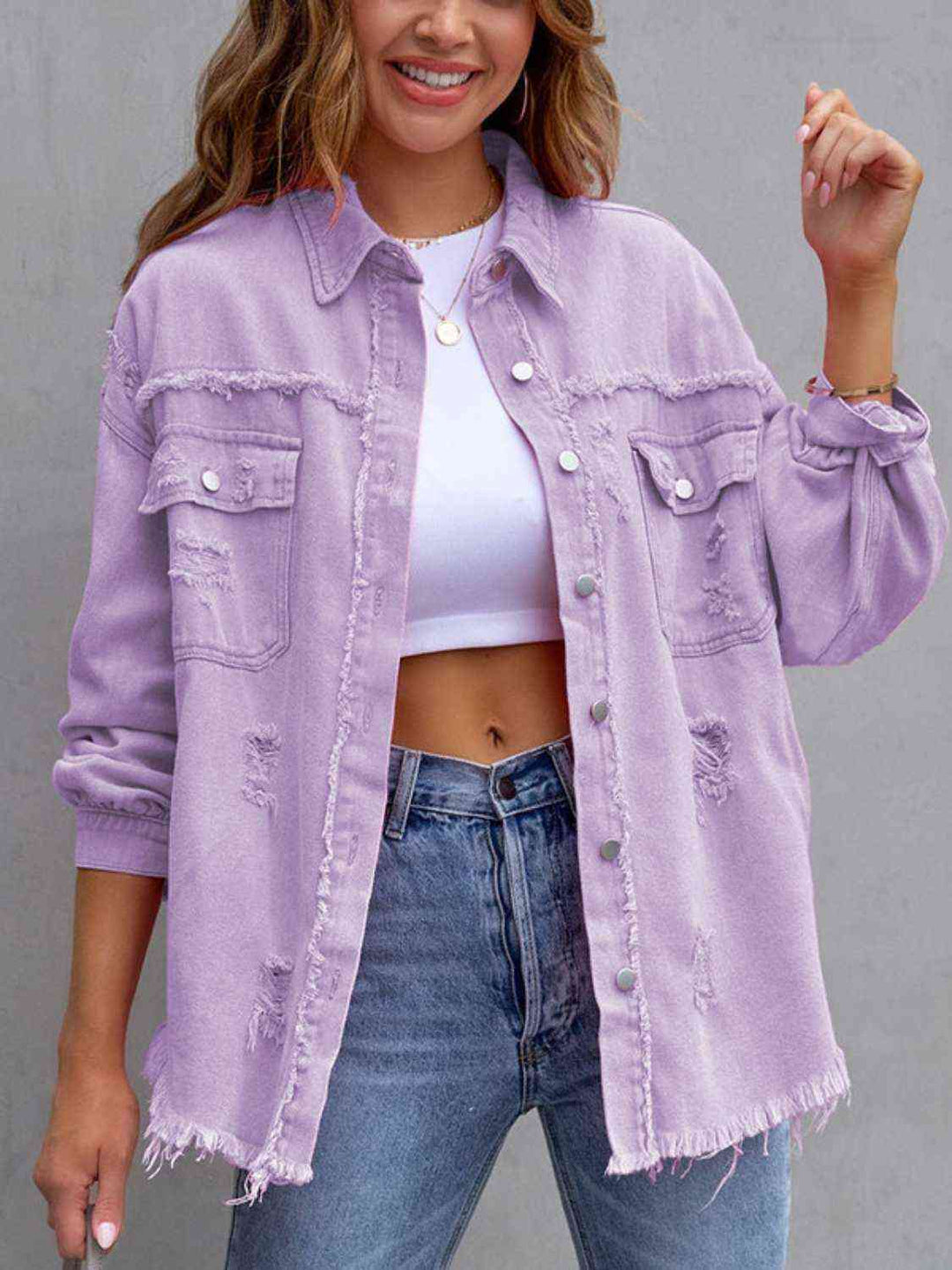 Heidi-Mode | Zerrissene Drop Shoulder Denim Jacke