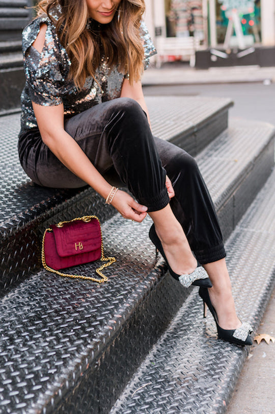 Heidi-Mode | Mitternachts Träume Taschen Elastischer Bund Samt Jogginghosen